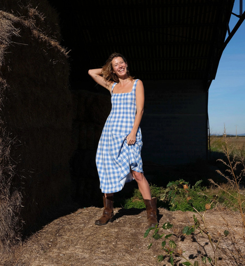 Cleobella ARDENA ANKLE DRESS | BLUE BONNET GINGHAM outlook