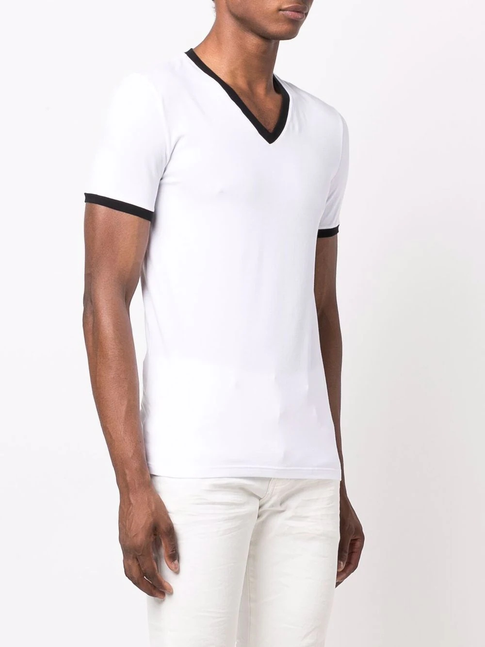 contrast-trim V-neck T-shirt - 3