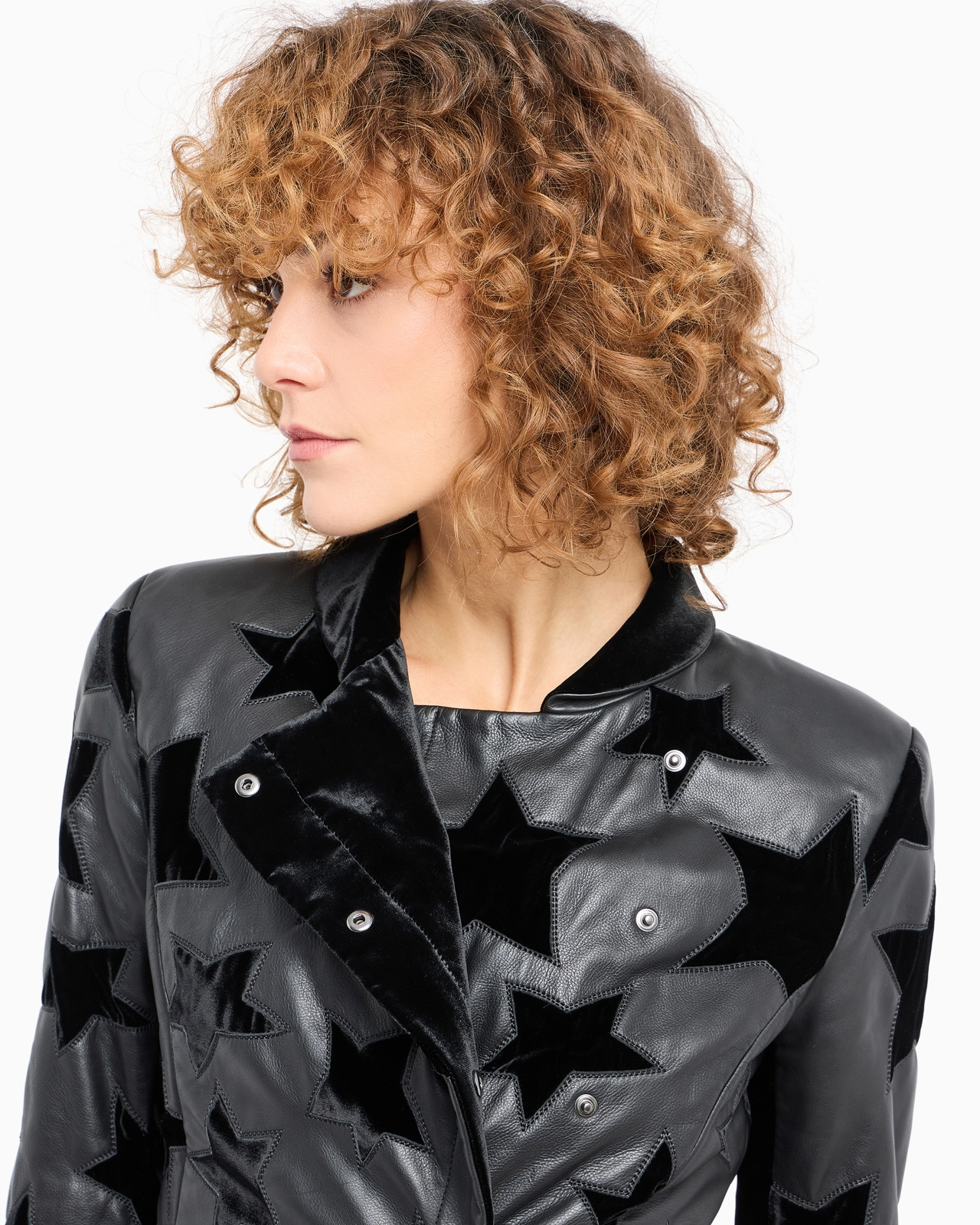 Moon Capsule collection calfskin nappa leather jacket with velvet embroidery - 5
