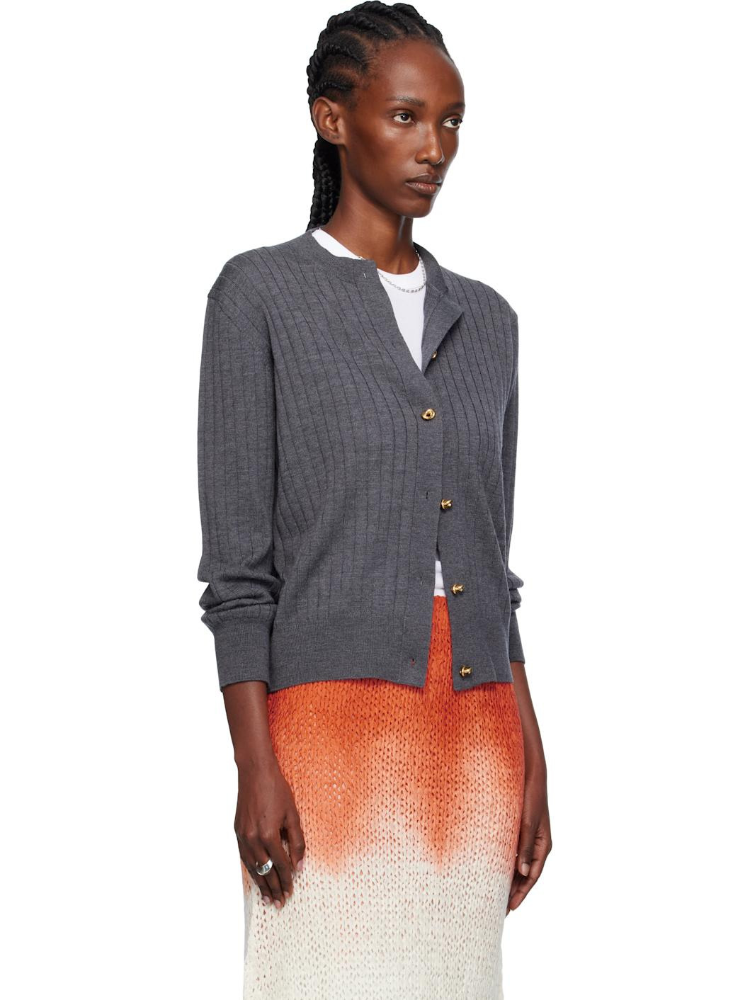 Gray Wool Rib Cardigan - 2