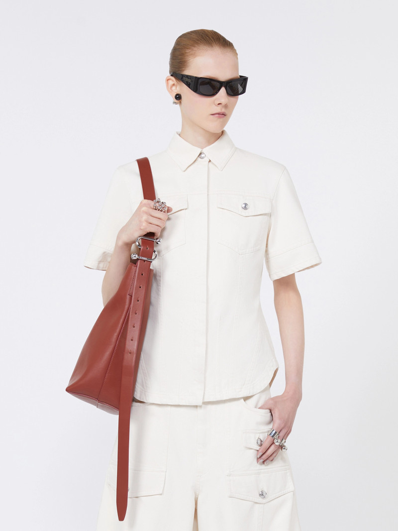 ONTANO Slim-fit bull denim shirt - BEIGE 5