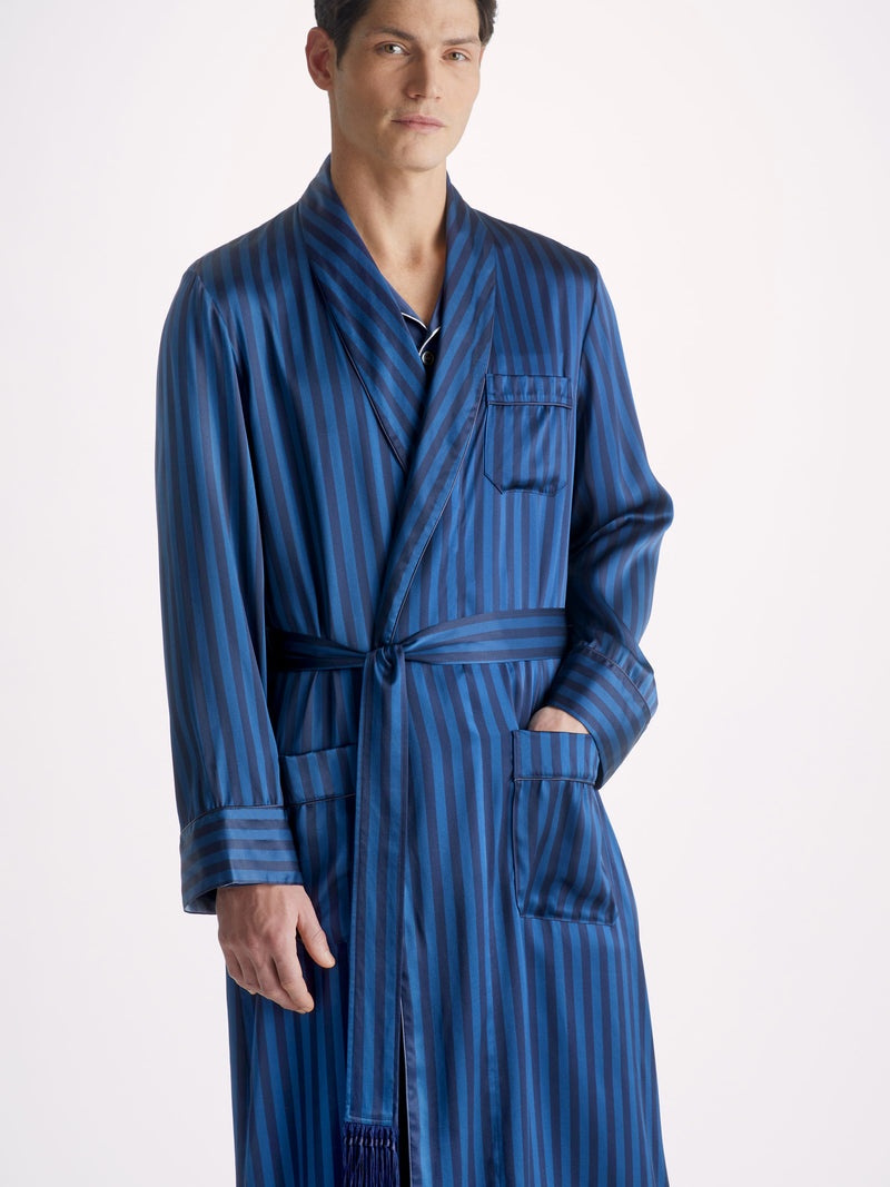Men's Dressing Gown Brindisi 92 Silk Satin Navy - 2