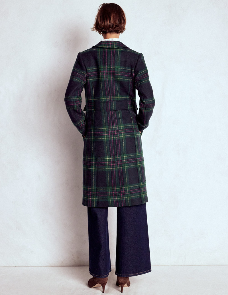 St Albans Fitted Coat-Navy & Green Tonal Check 4