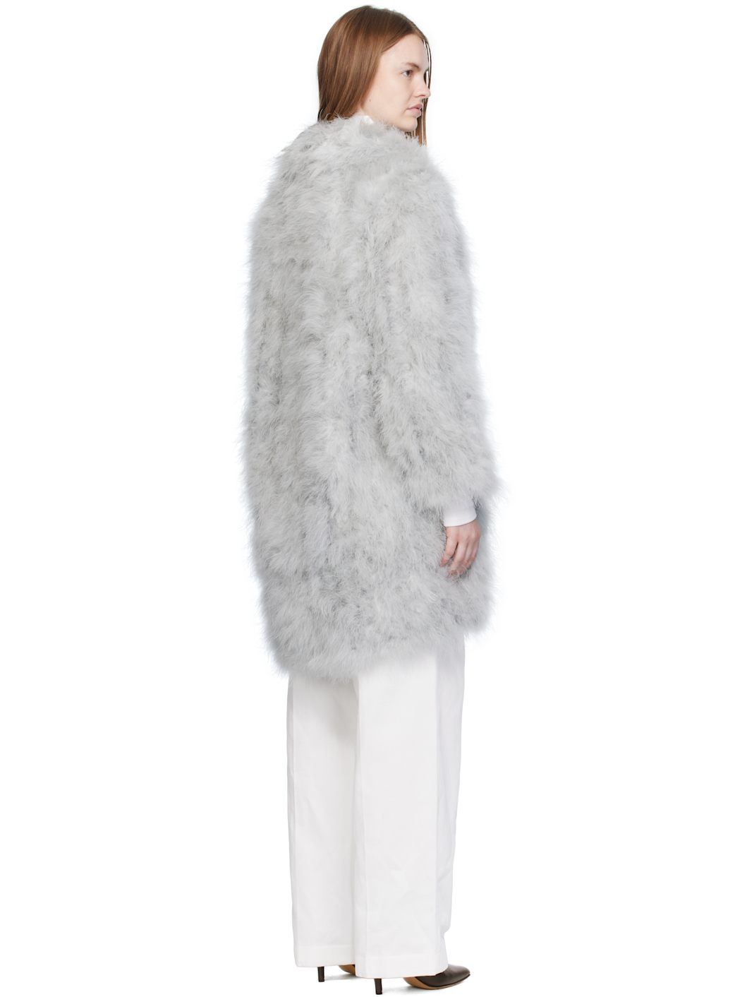 Gray Feather Shawl Collar Coat - 3