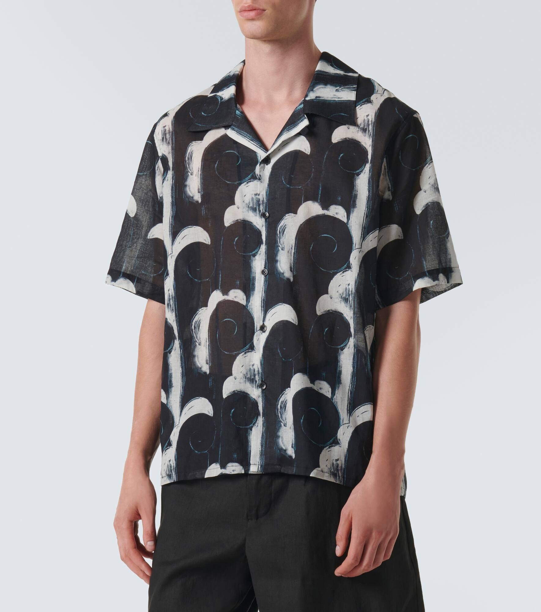 Printed cotton voile bowling shirt - 3