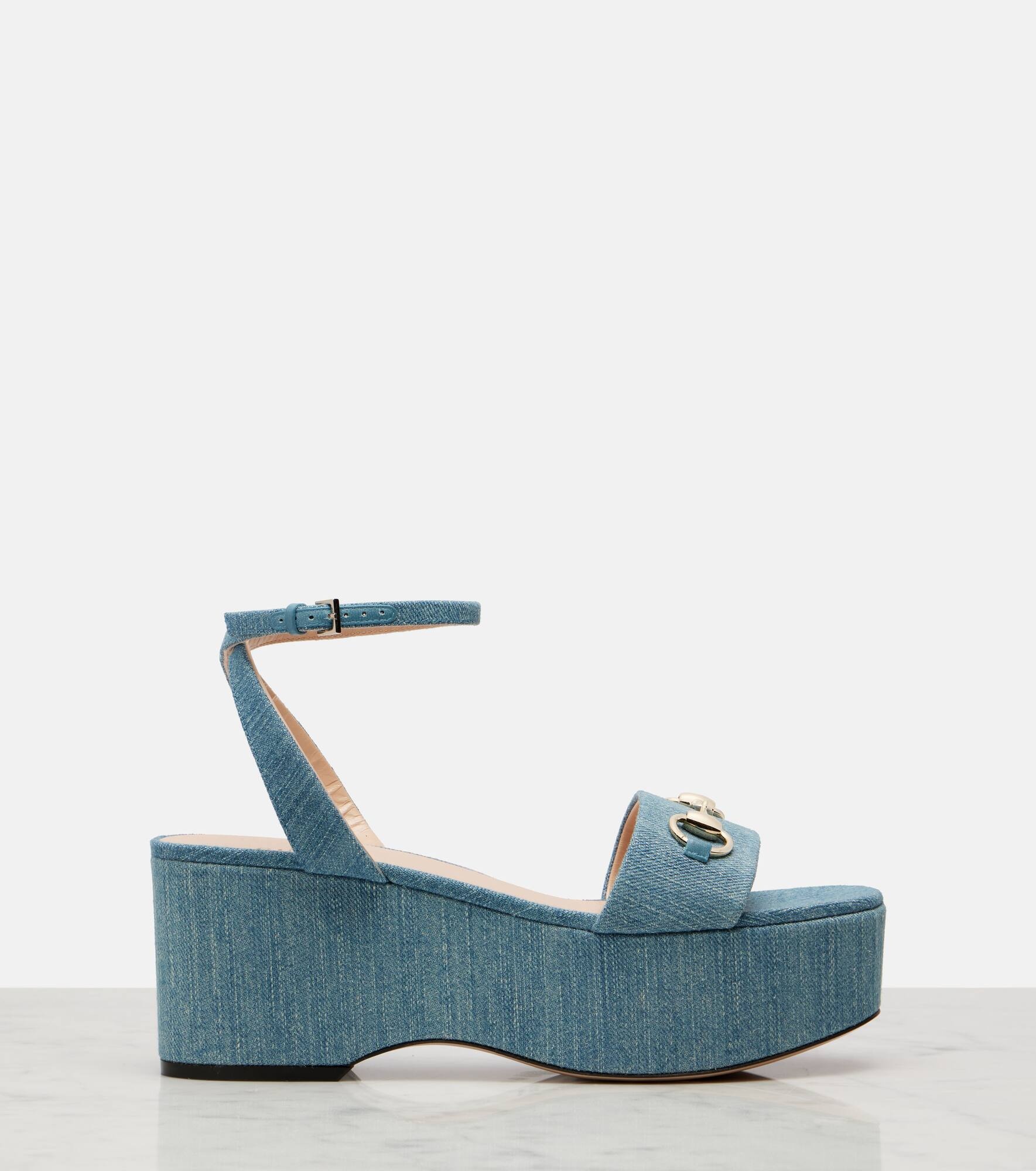 Horsebit denim platform sandals - 4