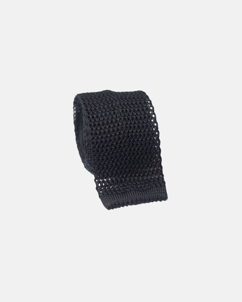 MADE-IN-ITALY BLACK SOLID SILK KNIT TIE 1