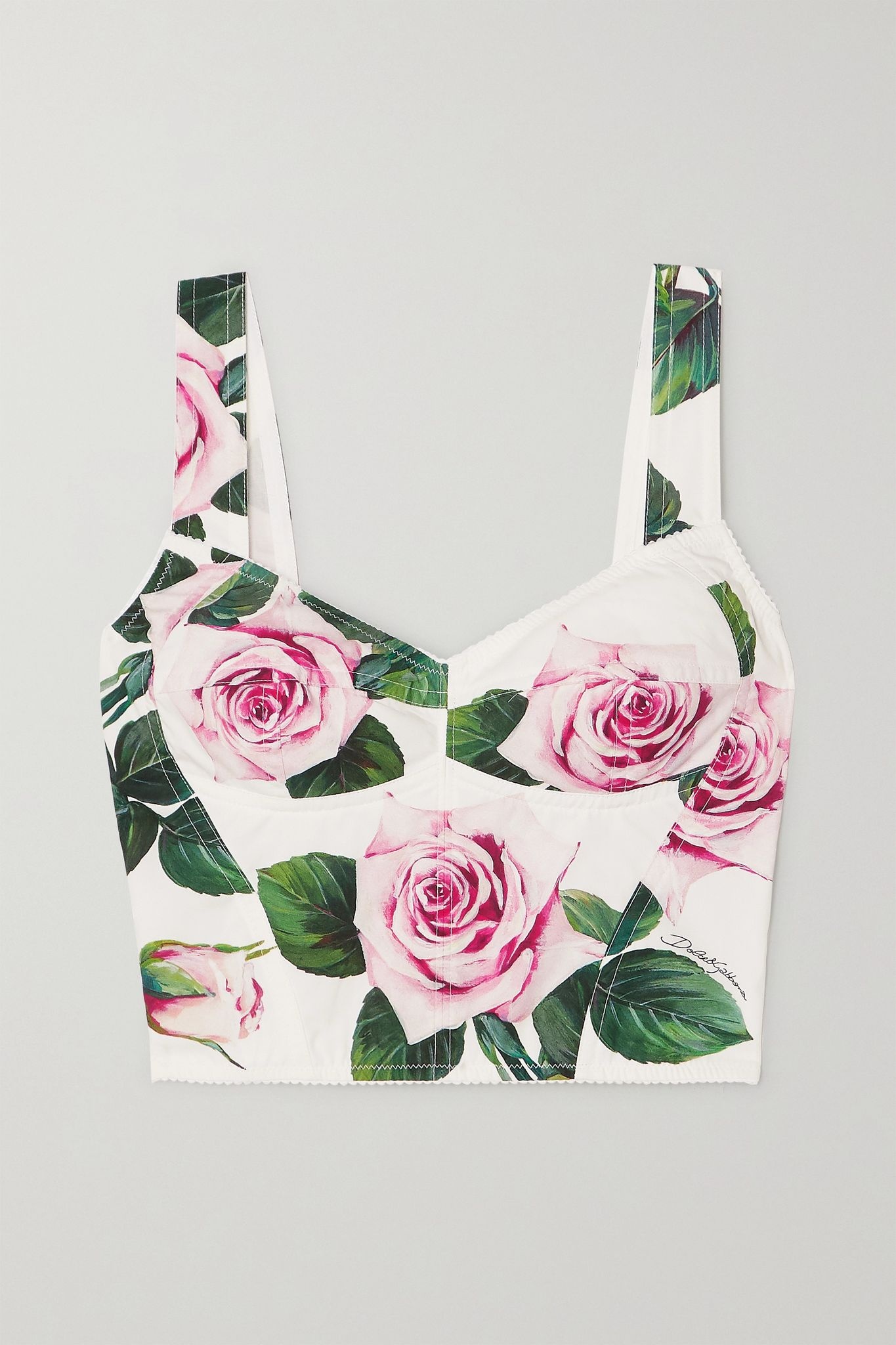 Floral-print cotton-blend poplin bustier top - 1