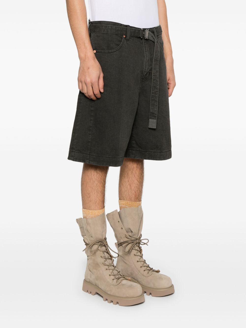 Sacai Men Belted Denim Shorts - 2