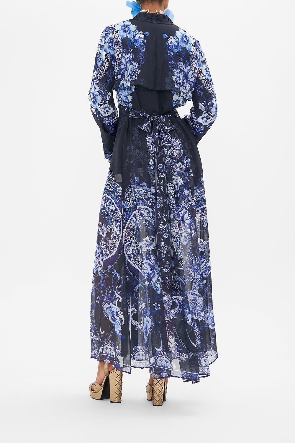 PRINTED TRENCH WITH CUTWORK LACE COLLAR - 3