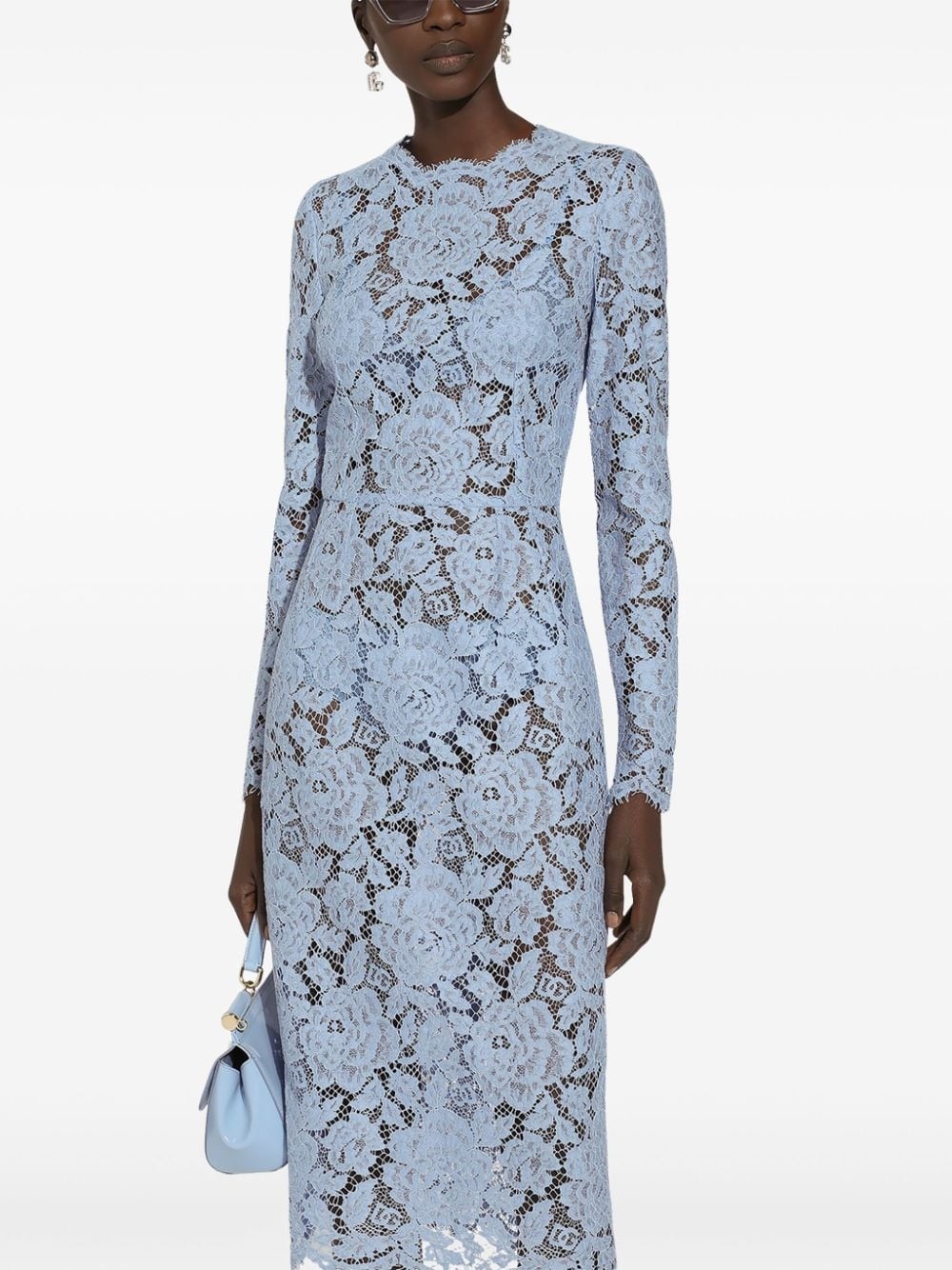 floral-lace bodycon midi dress - 5