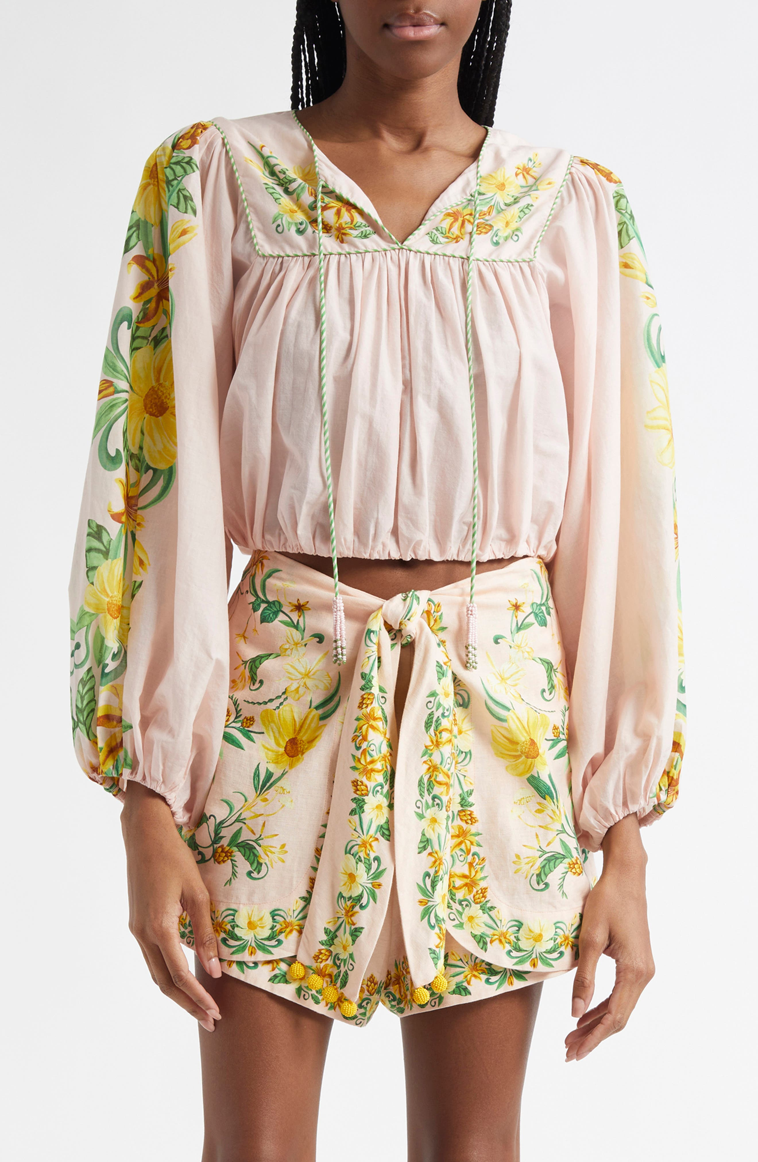 FARM Rio Botanical Beauty Placed Floral Cotton Top in Pink at Nordstrom - 1