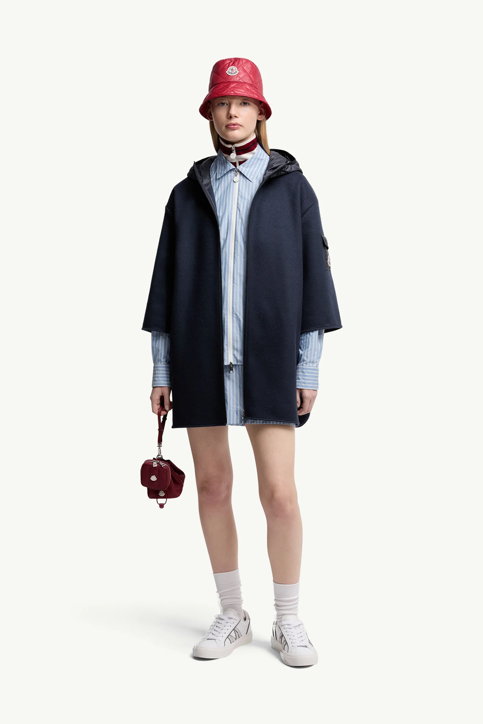 Wool Hooded Zip-Up Cape - 1