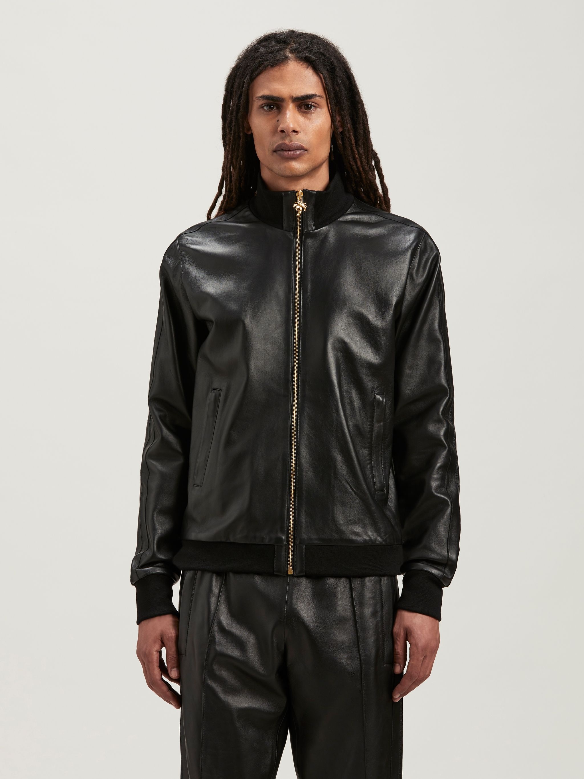 Palm Angels Black Monogram Leather Bomber Jacket