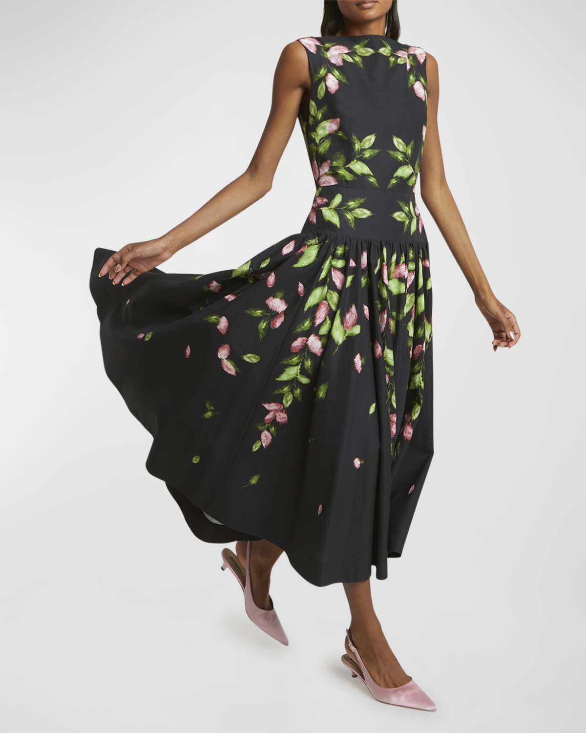 Floral Drop-Waist Sleeveless Midi Dress - 7