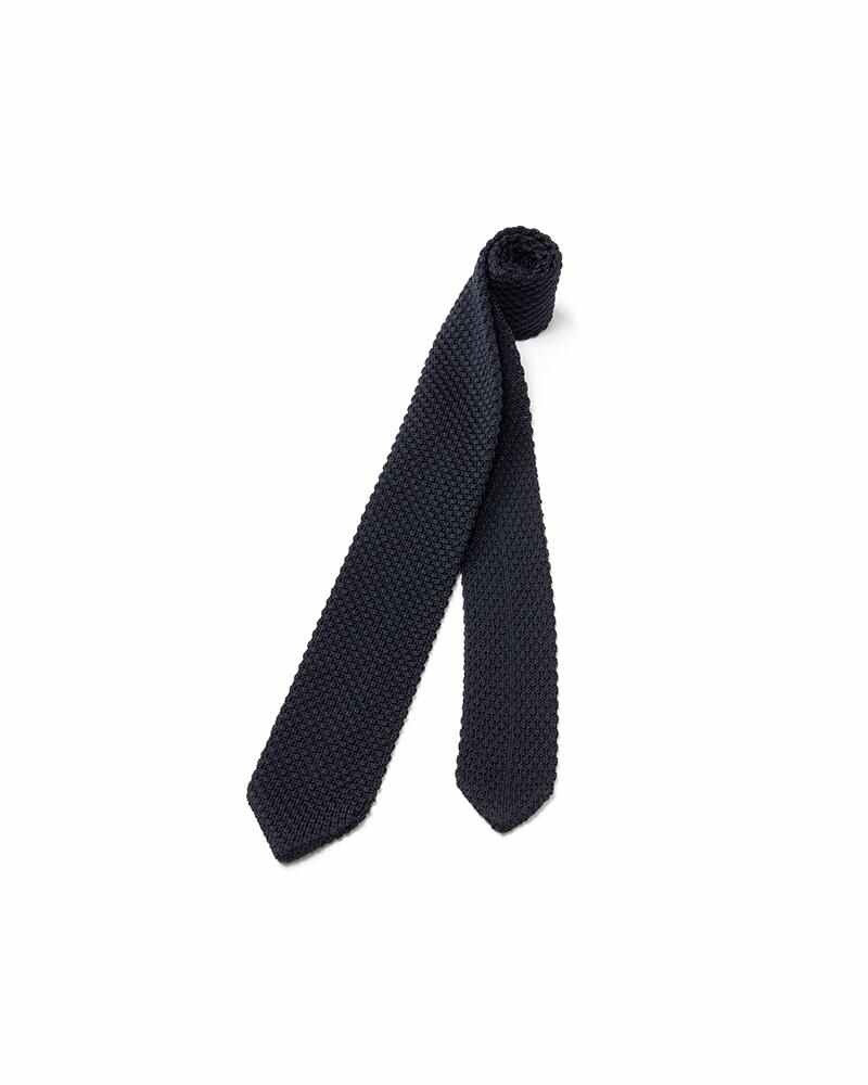 SILK KNIT TIE NAVY 1