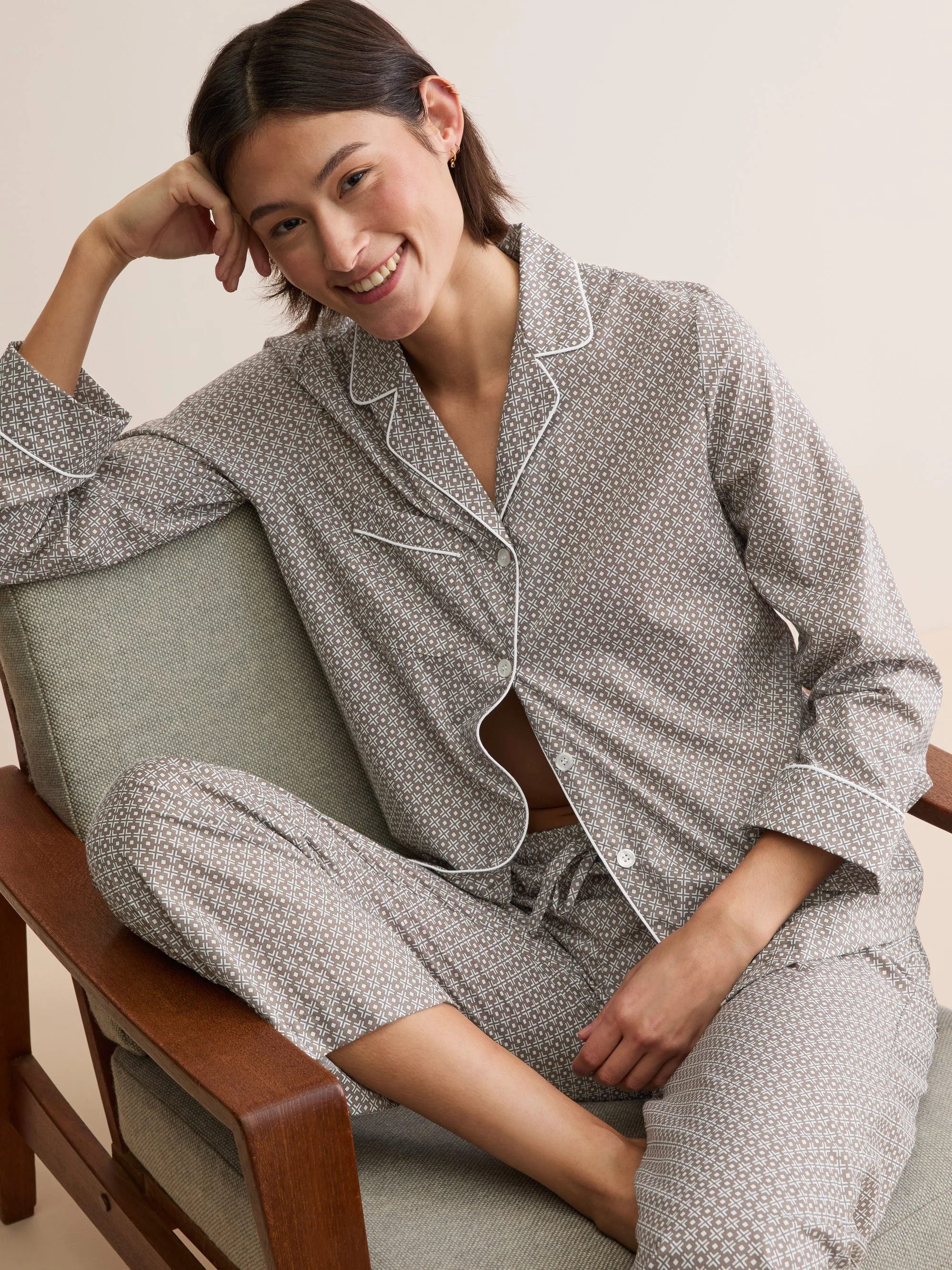 Women's Pajamas London London Geo Cross Cotton Batiste Taupe - 1