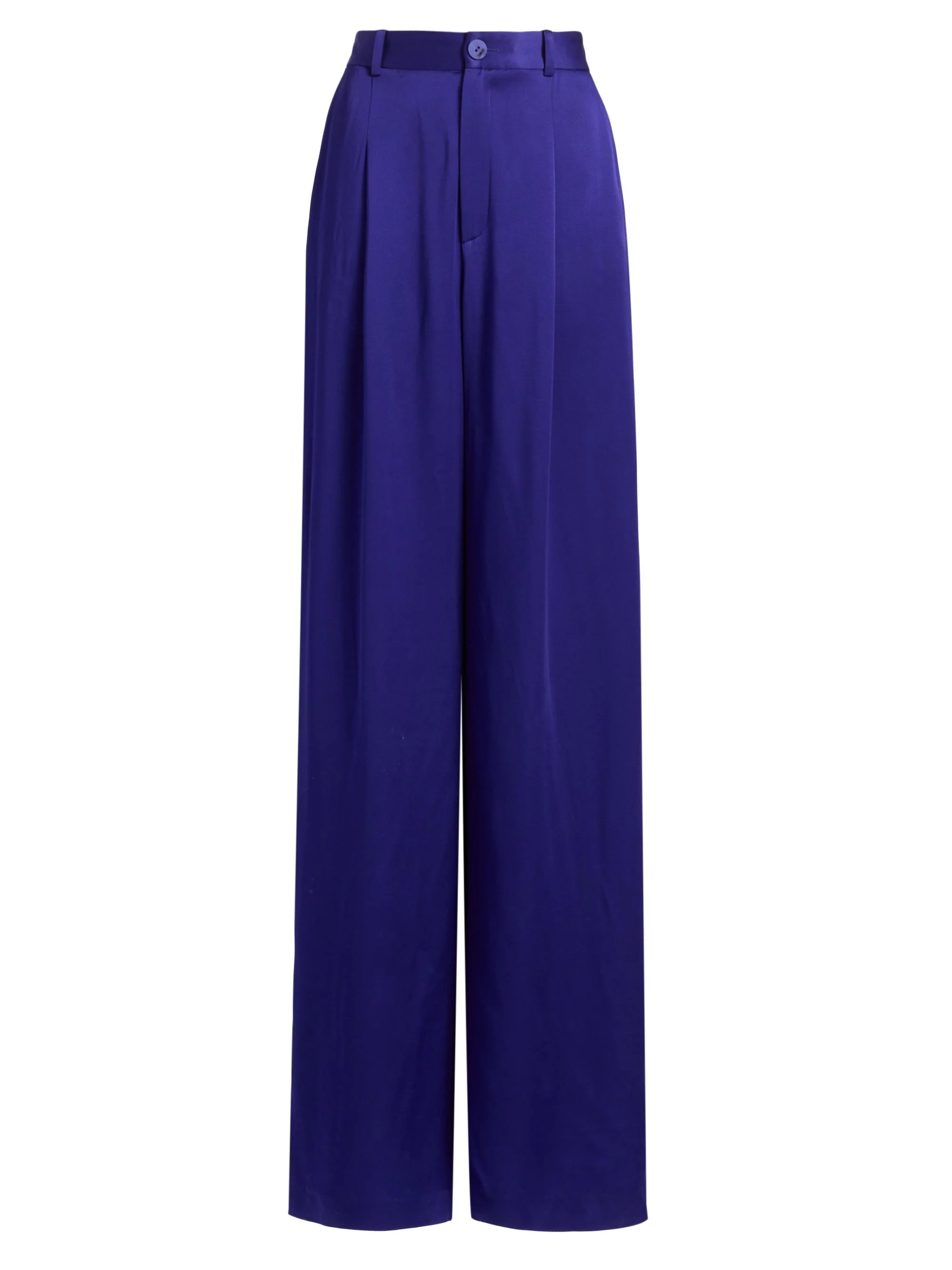 Women's Satin Relaxed Pleated Pants - Indigo - 1