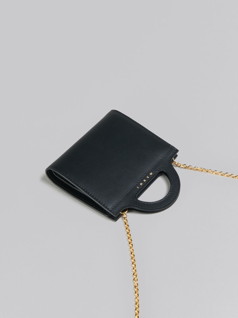 BLACK LEATHER TROPICALIA WALLET WITH CHAIN STRAP - 6