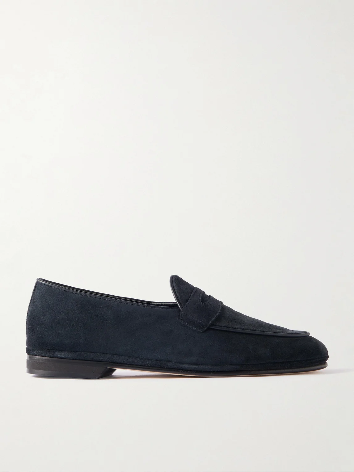 Leather-Trimmed Suede Penny Loafers - 1