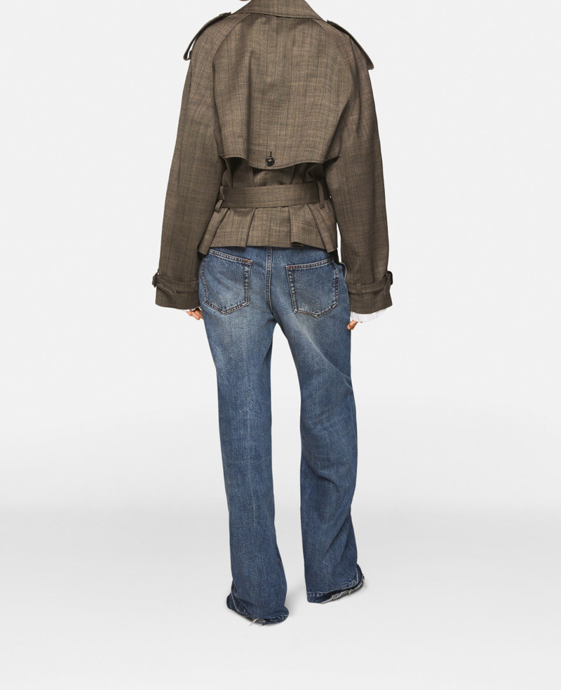 Cropped Checked Wool Trench Jacket 4