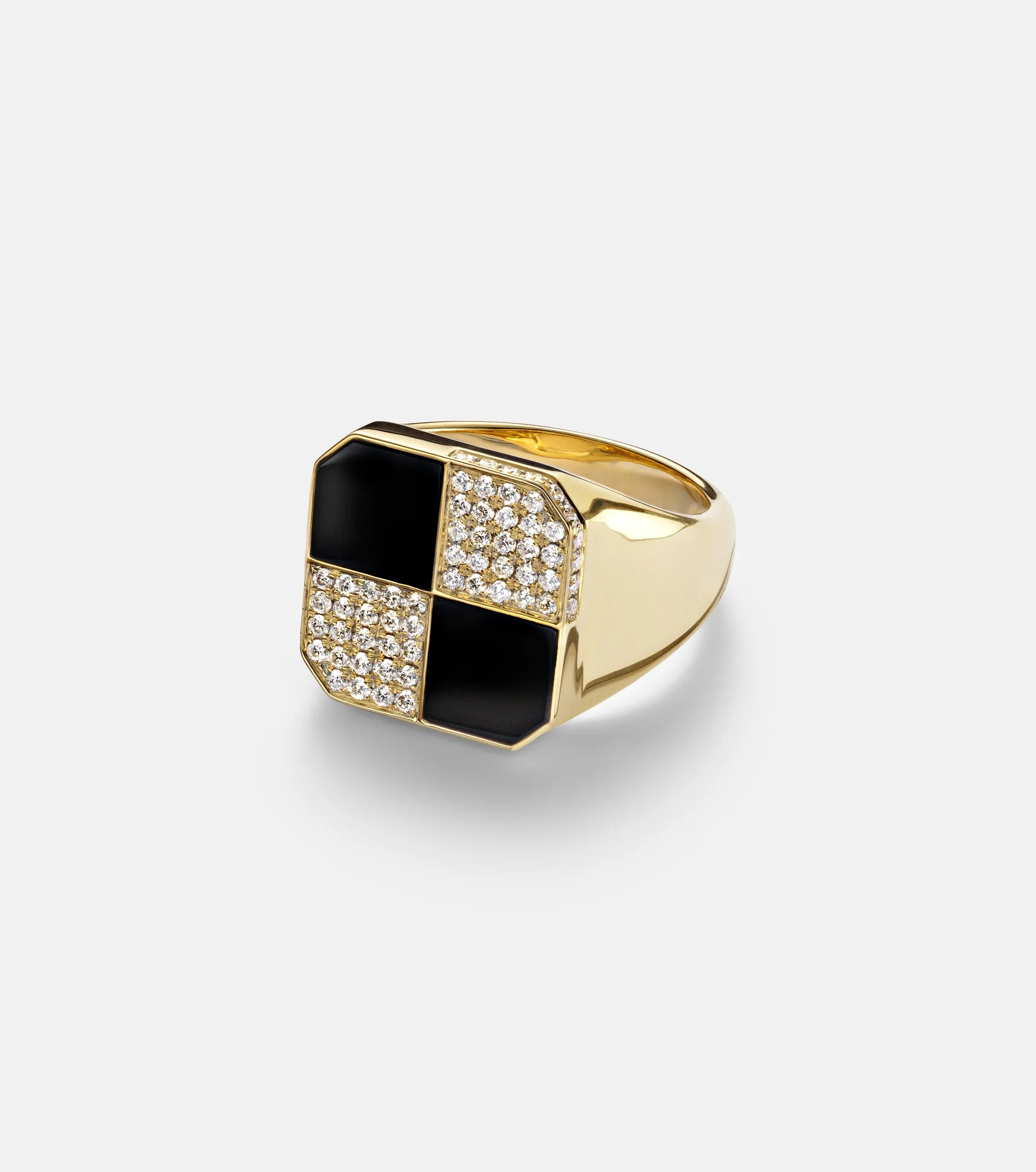 Damier 9kt gold ring with diamonds and onyx - 1