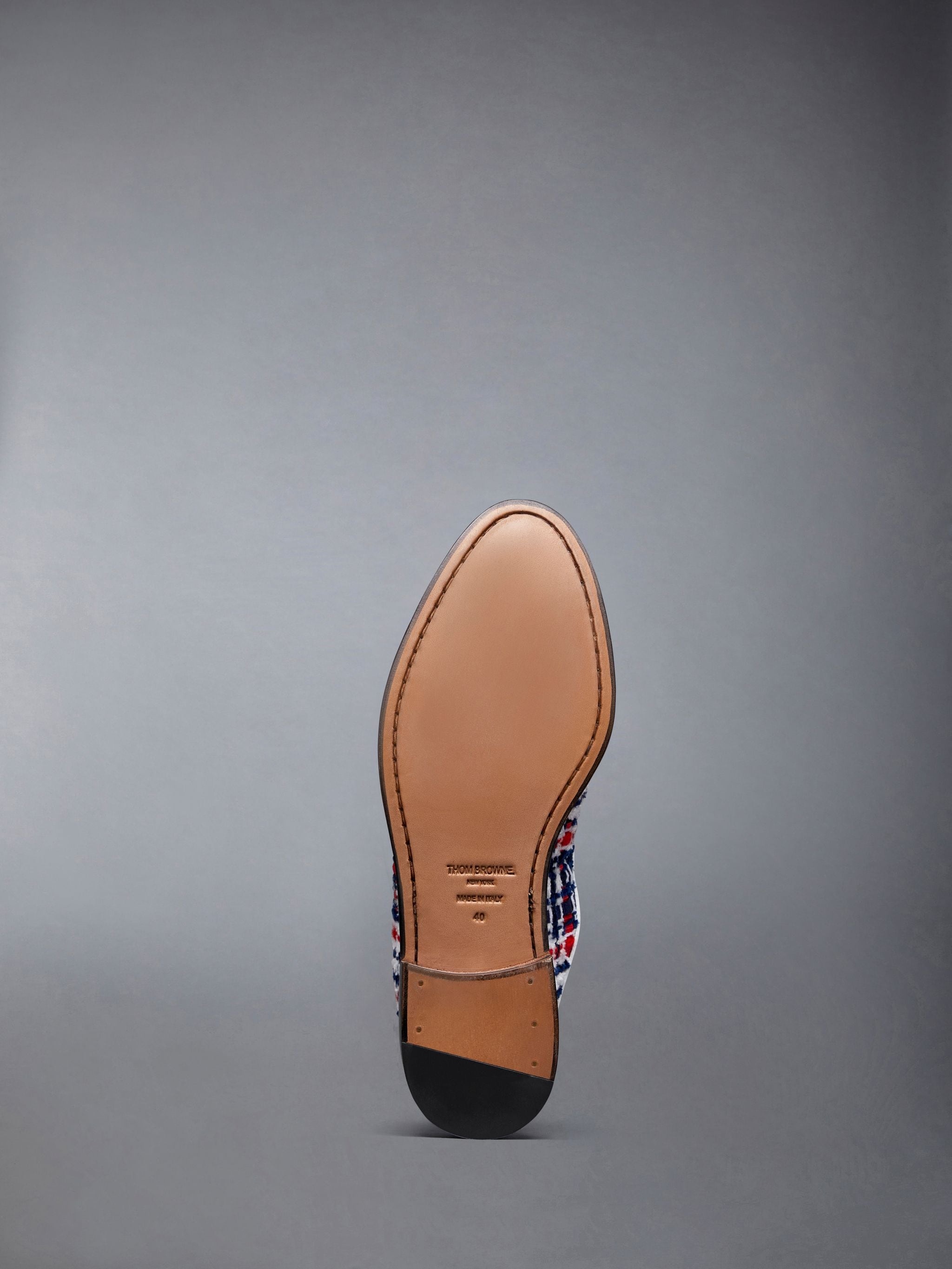 Prince of Wales Check Chenille Tweed Varsity Penny Loafer Mule - 6