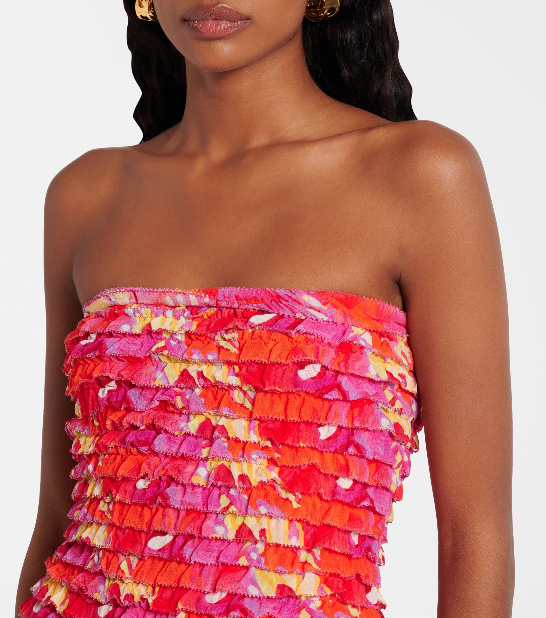 Flying Birds ruched maxi dress - 4