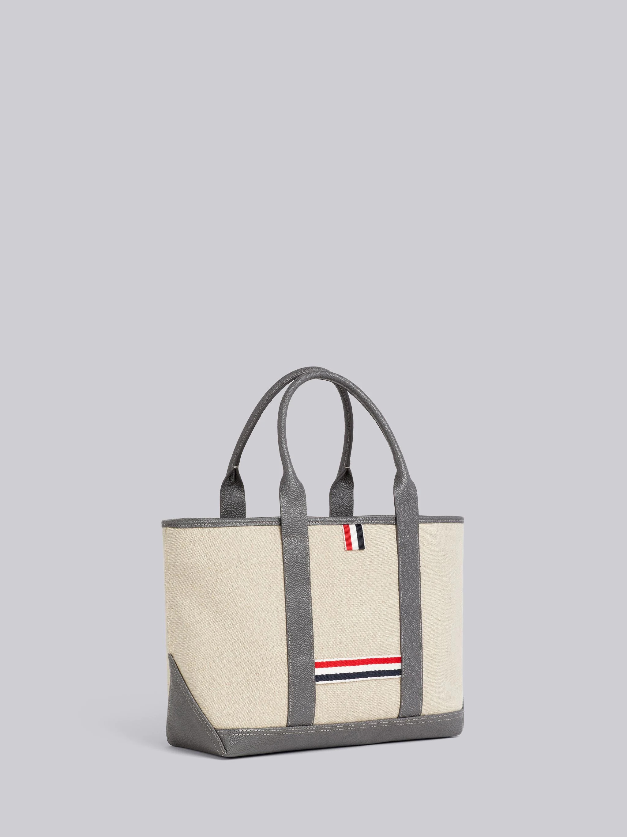 Light Grey Heavy Linen Leather Handle Small Tool Tote - 3