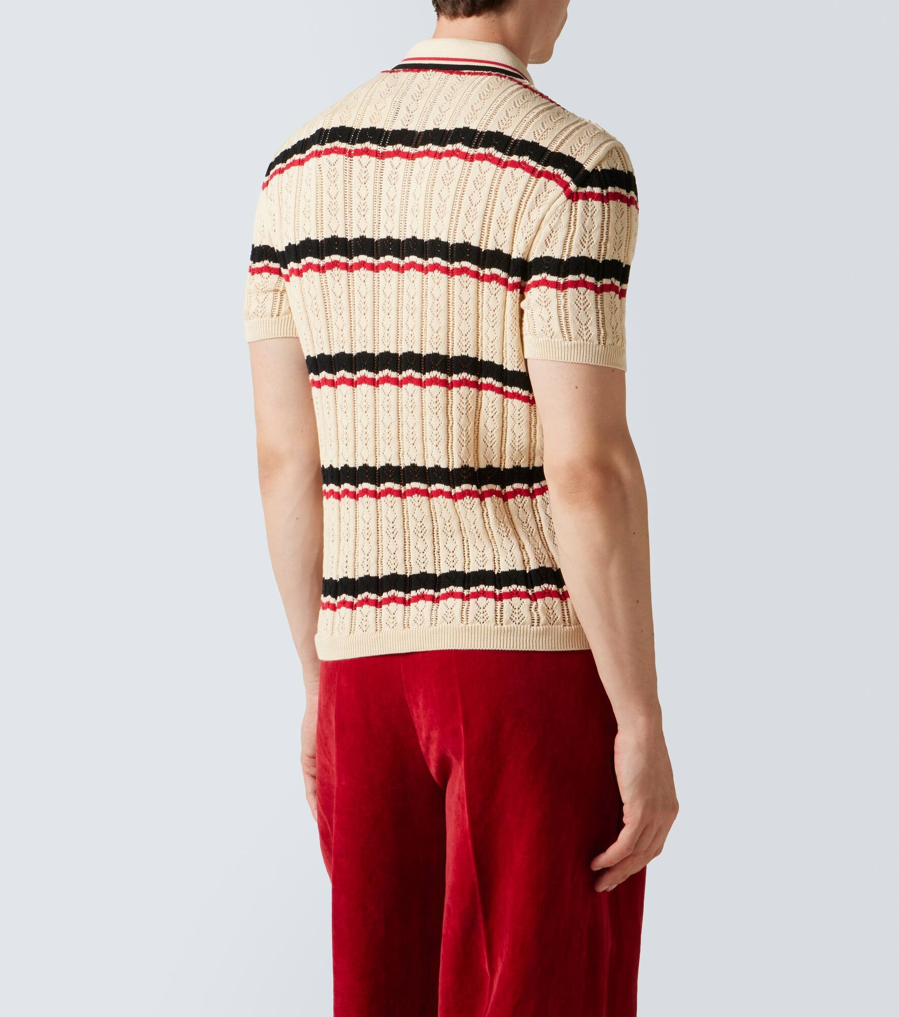 VLogo pointelle striped cotton polo shirt - 4