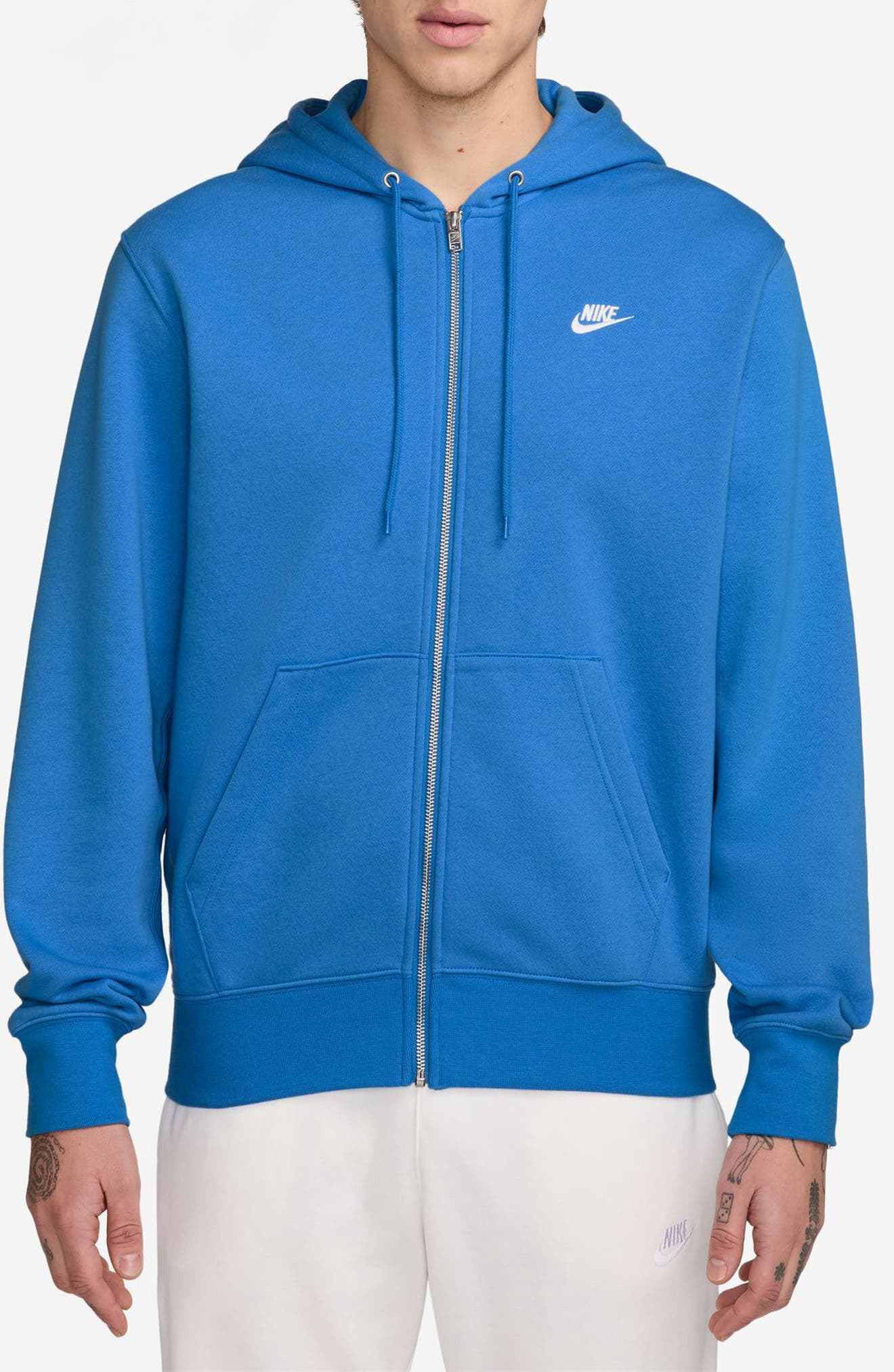 Nike Club Fleece Zip Hoodie in Light Photo Blue/White at Nordstrom - 1