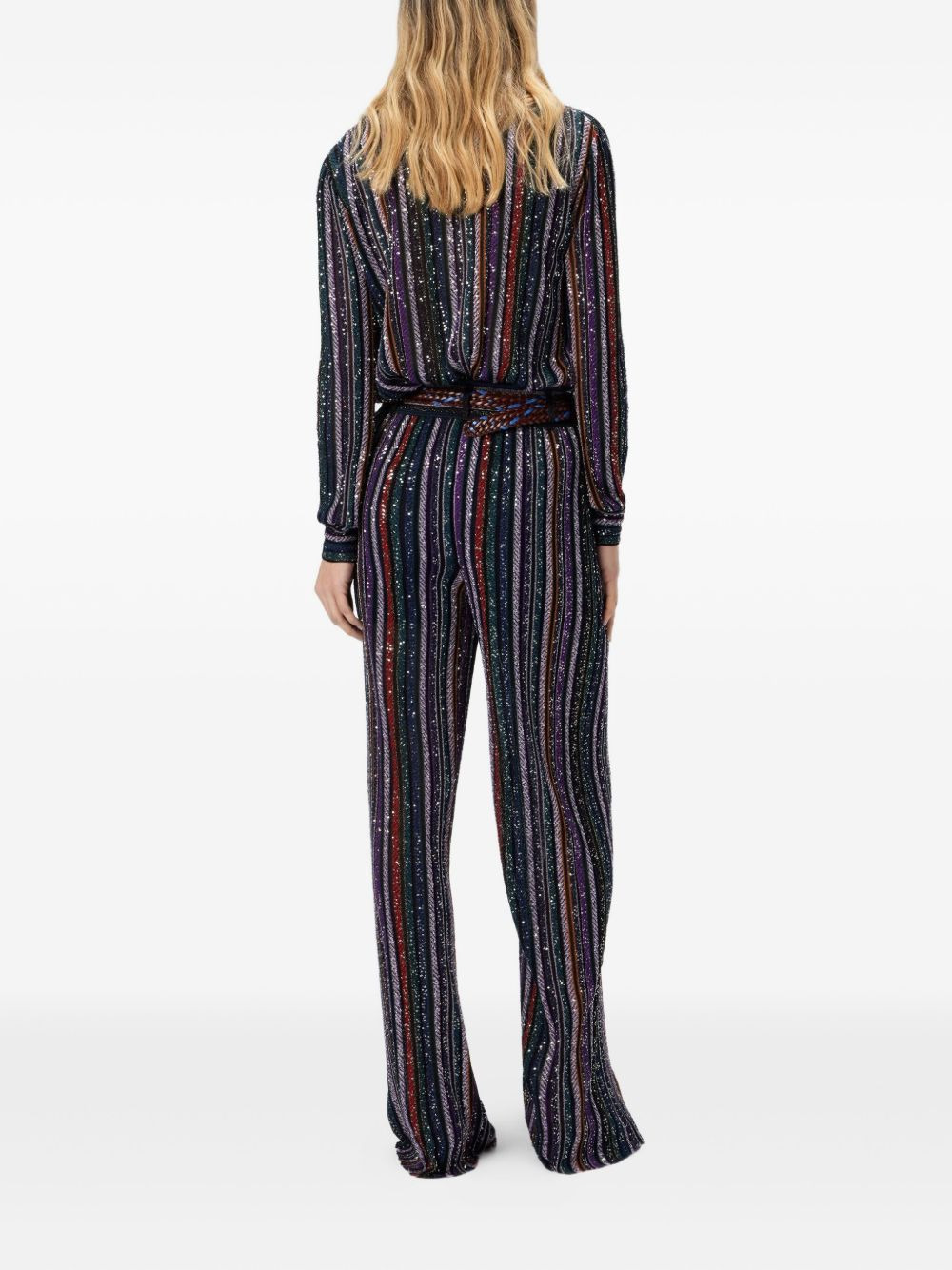 herringbone-striped sequin-embellished trousers - 3