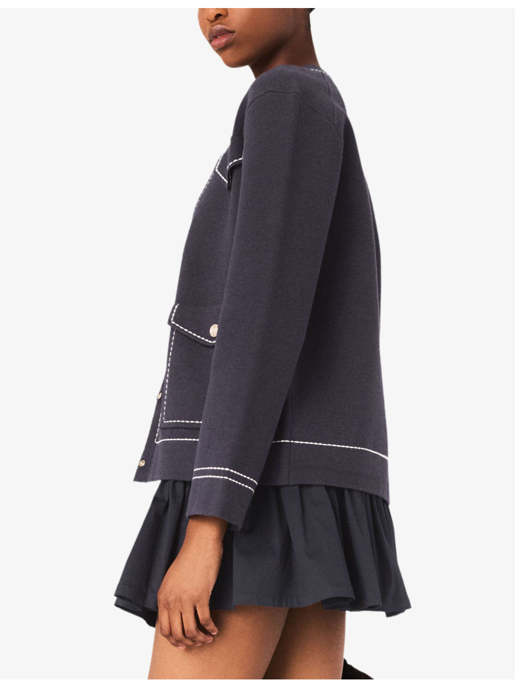 V-Neck Contrast-Stitched Knitted Cardigan - 5