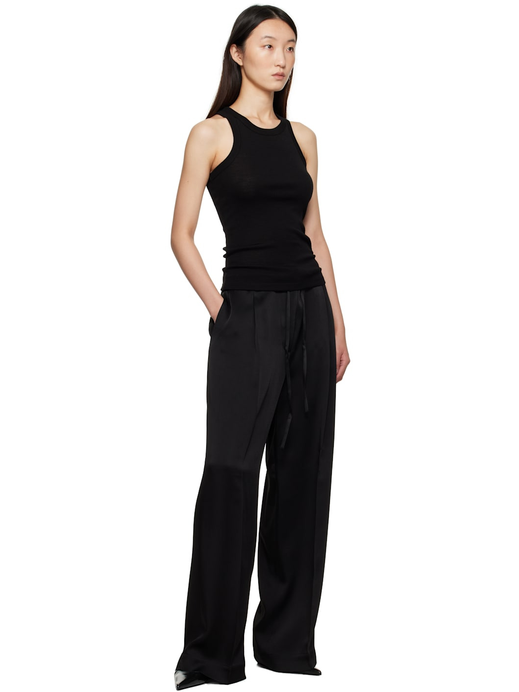 Black Racerback Merino Jersey Tank Top - 4