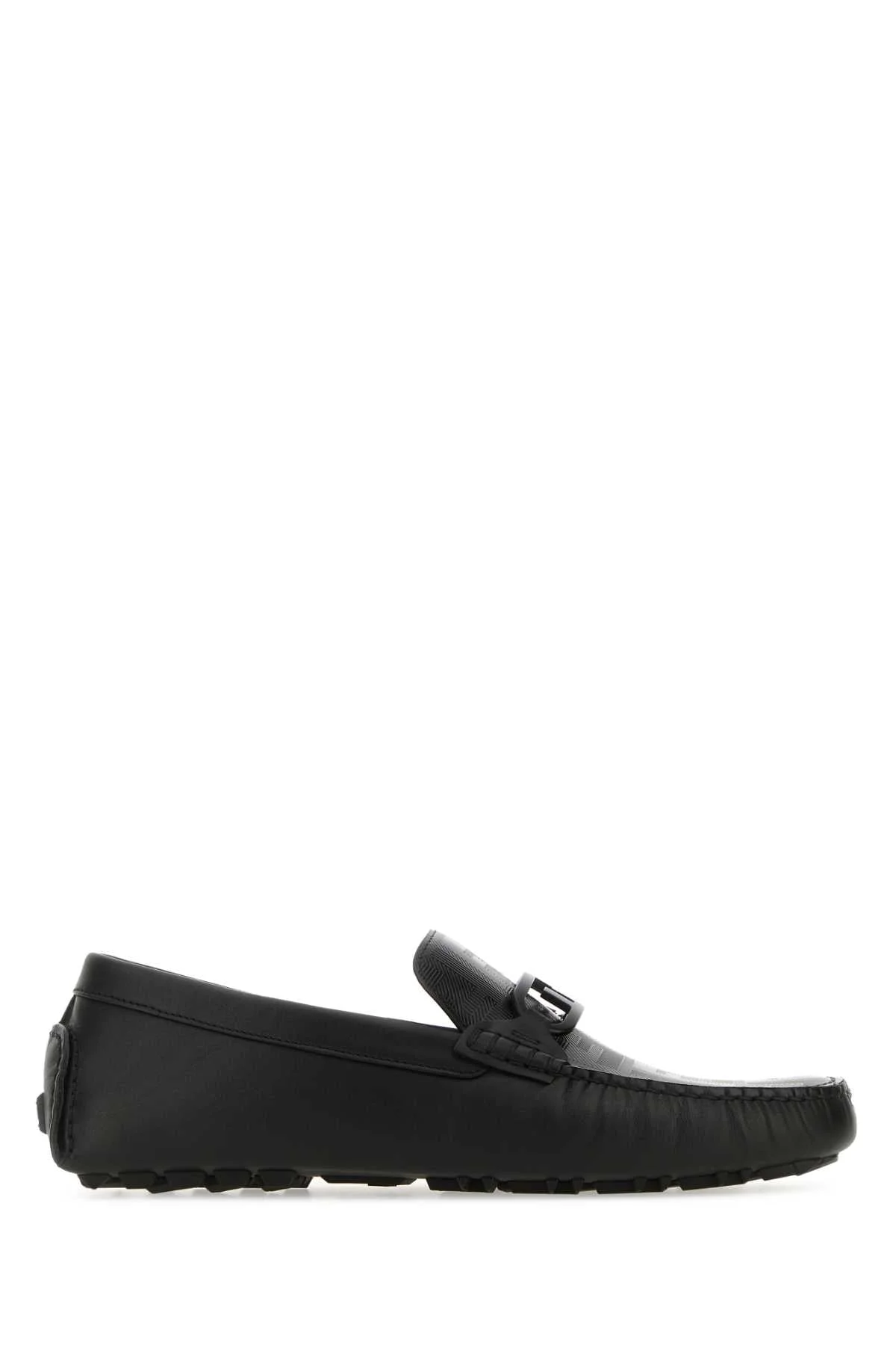 Fendi Men Black Leather Diver O Lock Loafers - 1