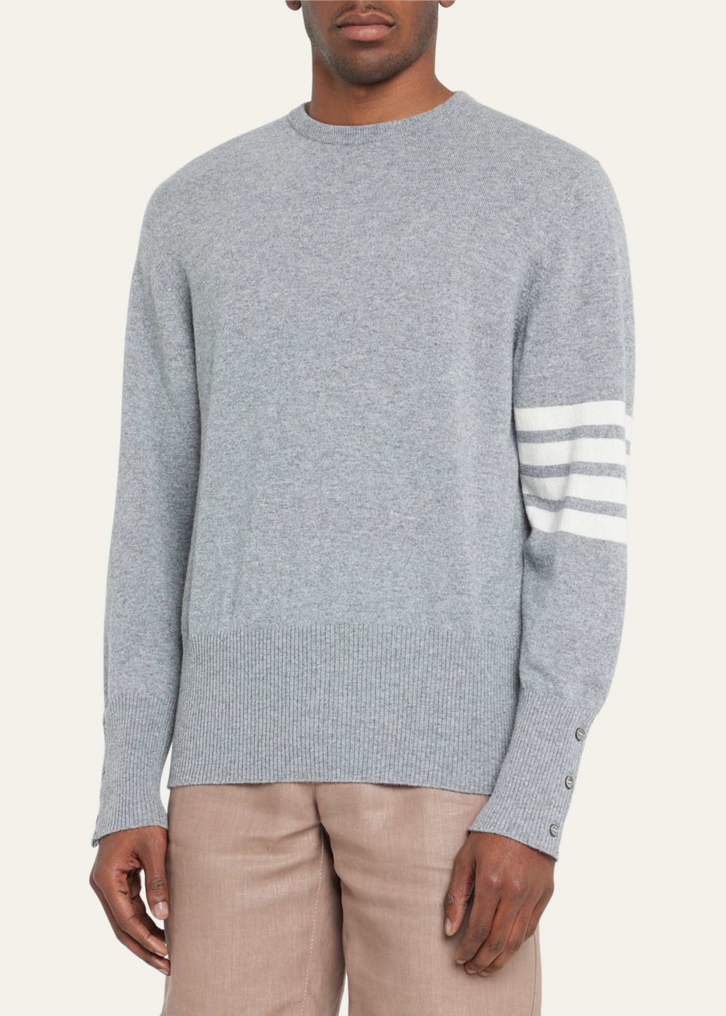 Men's Striped-Sleeve Cashmere Sweater - 4