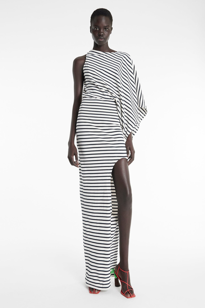 ASYMMETRIC MAXI DRESS WITH CUT OUT NAVY ECRU STRIPE 4
