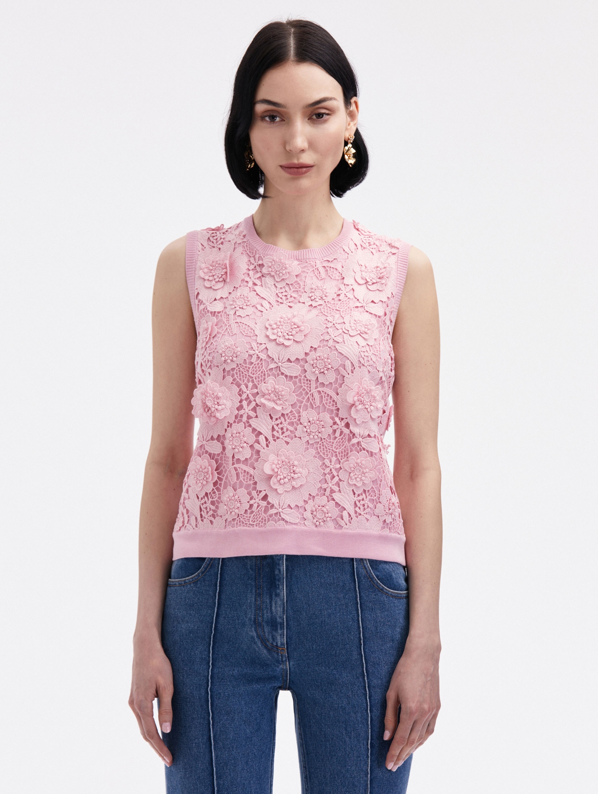 FLORAL GUIPURE INSET TANK - 1