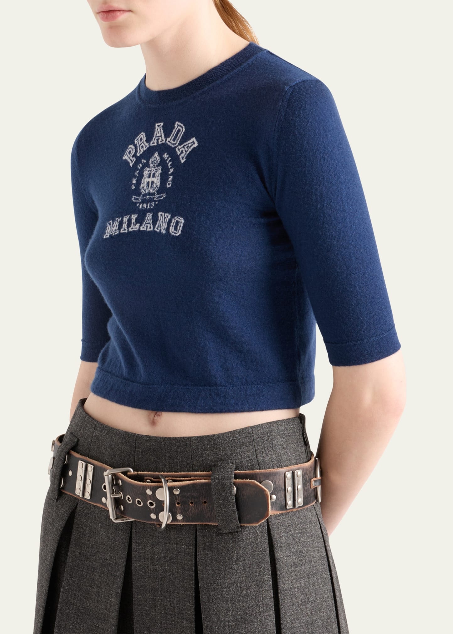 Intarsia Logo Short-Sleeve Cashmere Sweater - 4