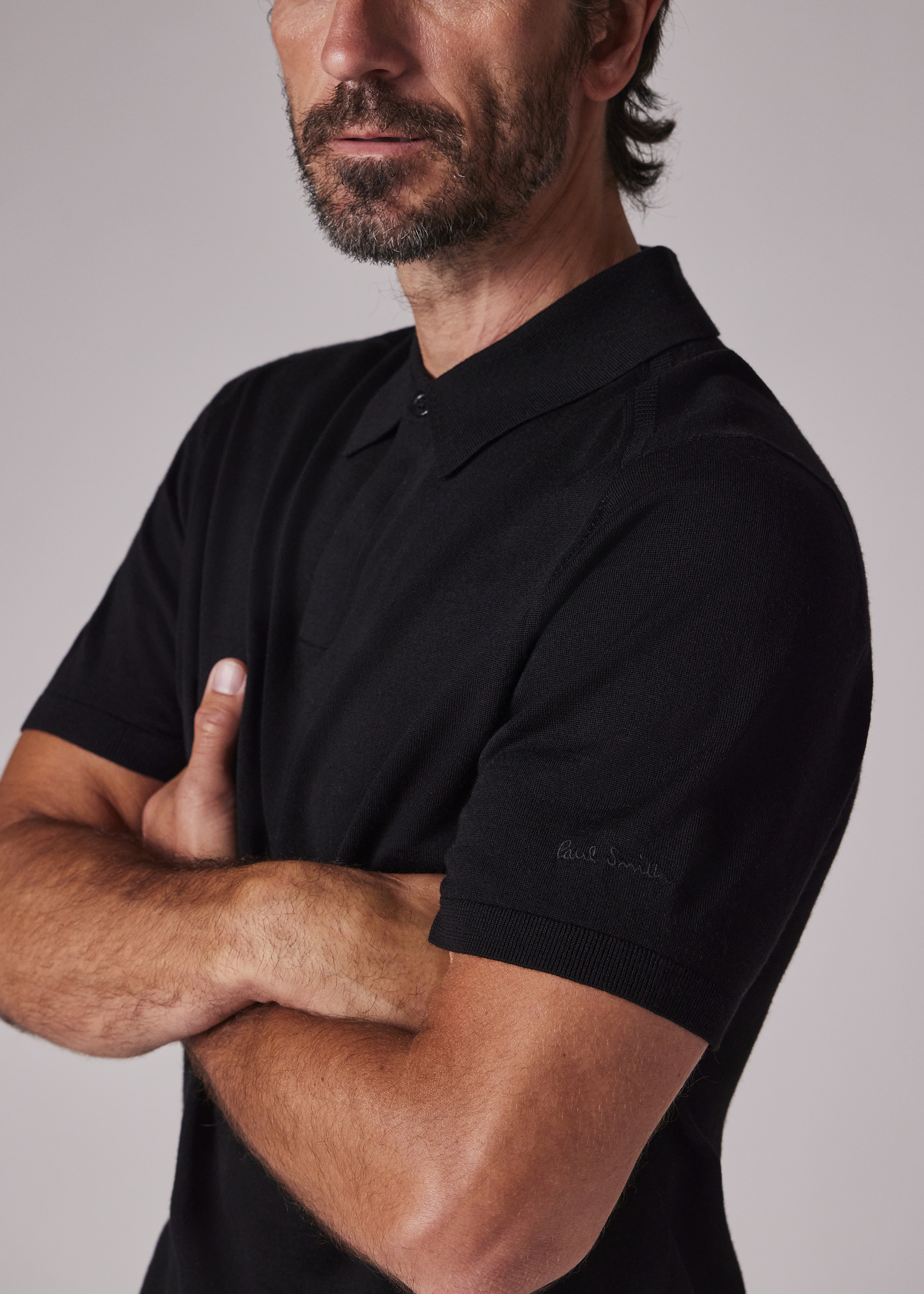 Black Merino Wool Short Sleeve Polo Shirt - 4