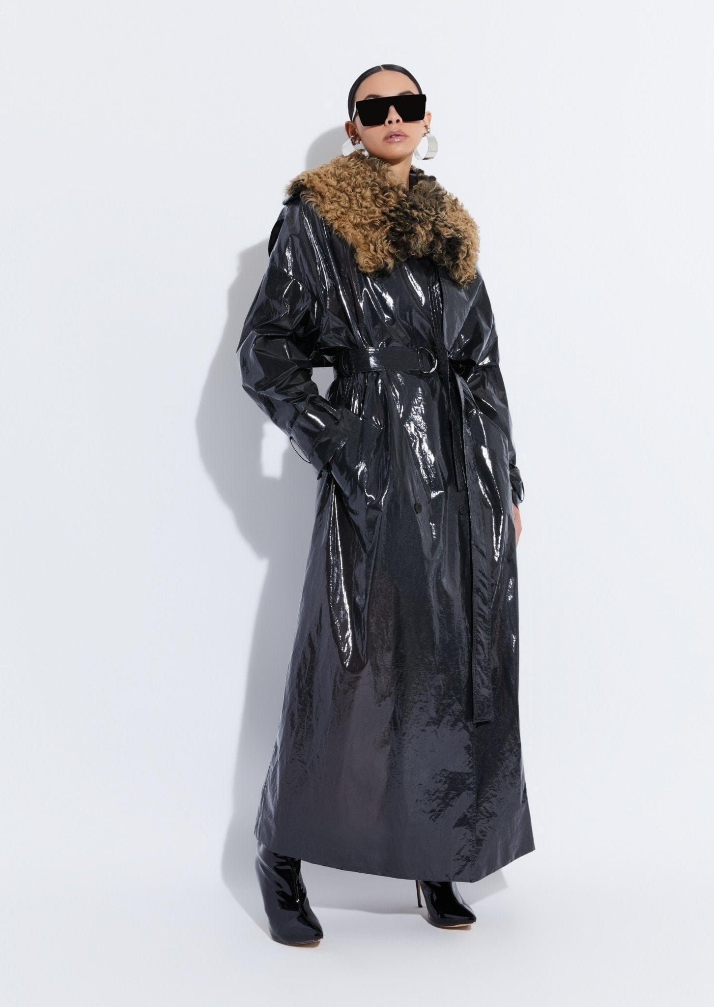 Laminated Voile Double Breasted Trench With Lambskin - 2