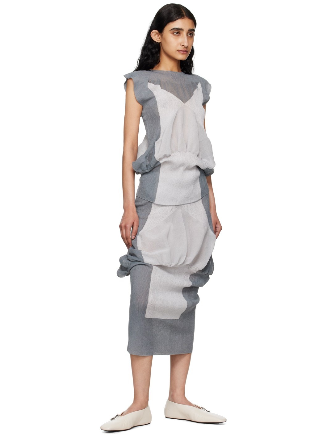 Gray Shaped Nude Maxi Skirt - 4