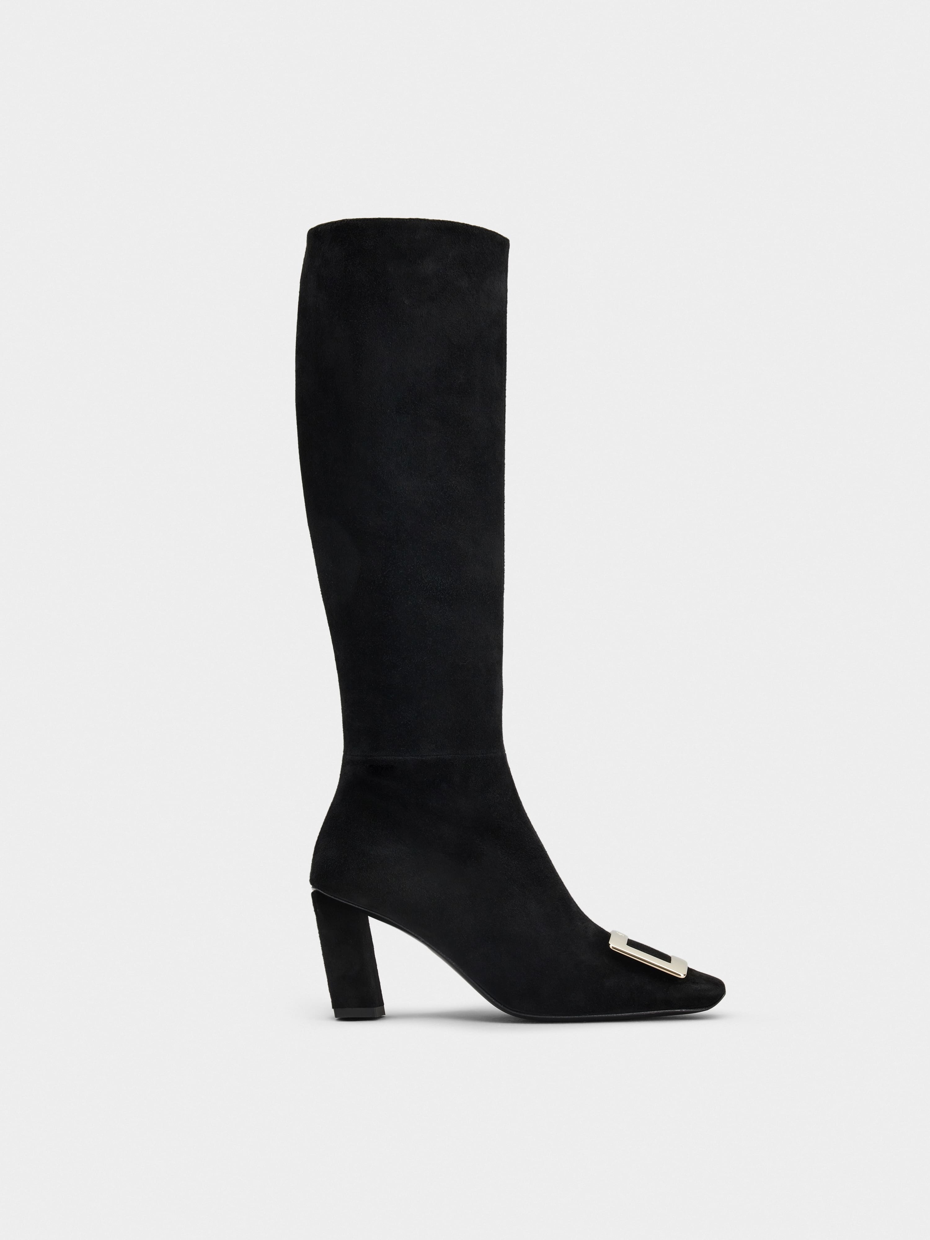 Belle Vivier Metal Buckle Boots in Suede - 1