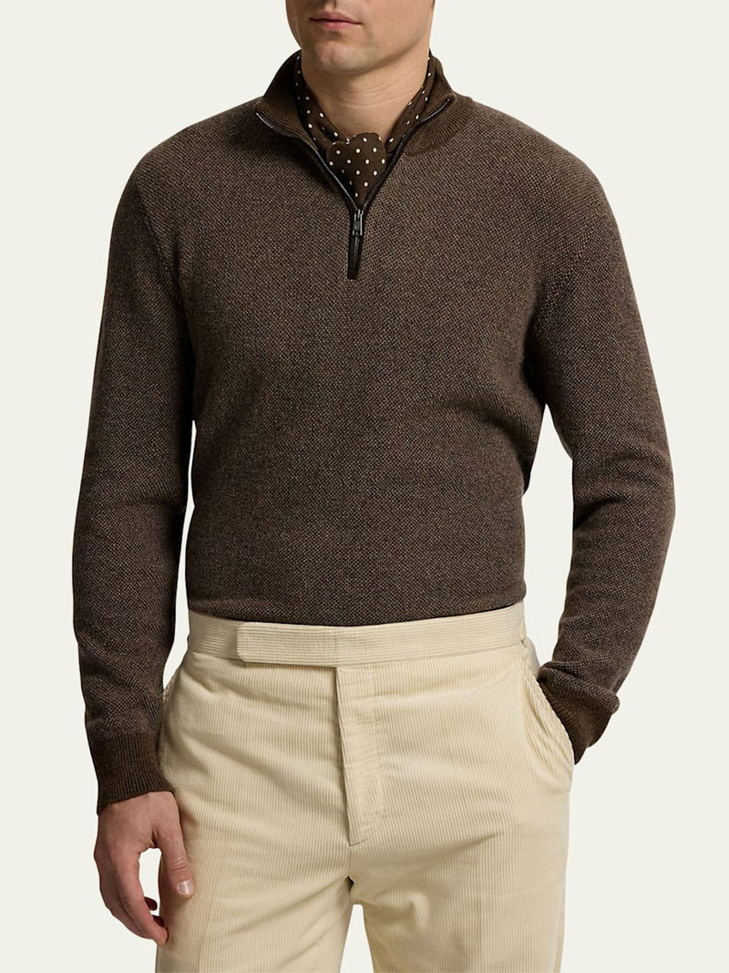 Ralph Lauren Men's Birdseye Cashmere Half-Zip Mock Neck Sweater outlook