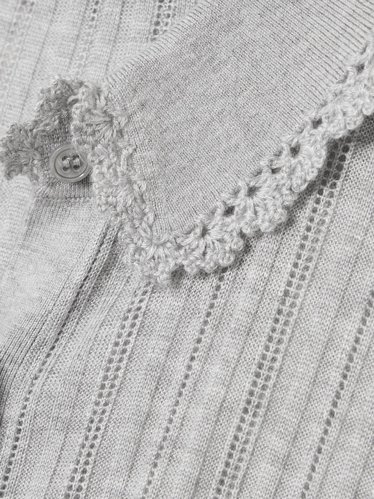 Lottie crochet-trimmed pointelle-knit cardigan Gray - 4