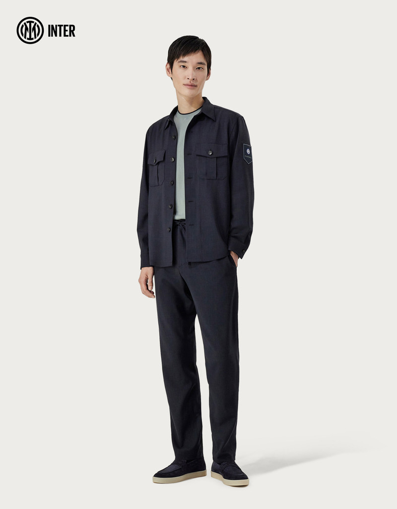 MIDNIGHT BLUE WOOL, SILK AND LINEN CANVAS SHIRT JACKET - INTER COLLECTION 1