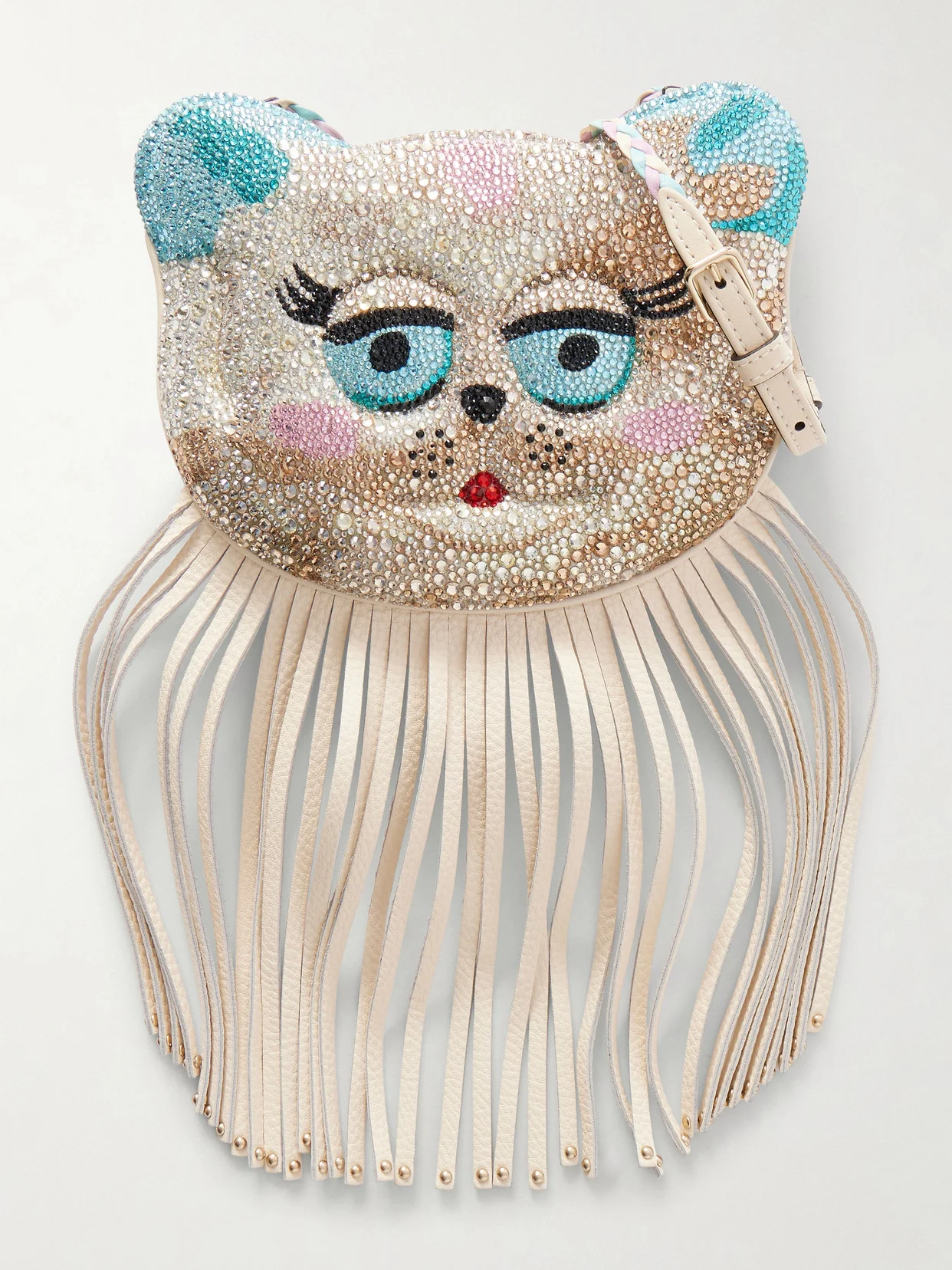 Le Chat De La Maison Fringed Crystal-embellished Leather Shoulder Bag - 1