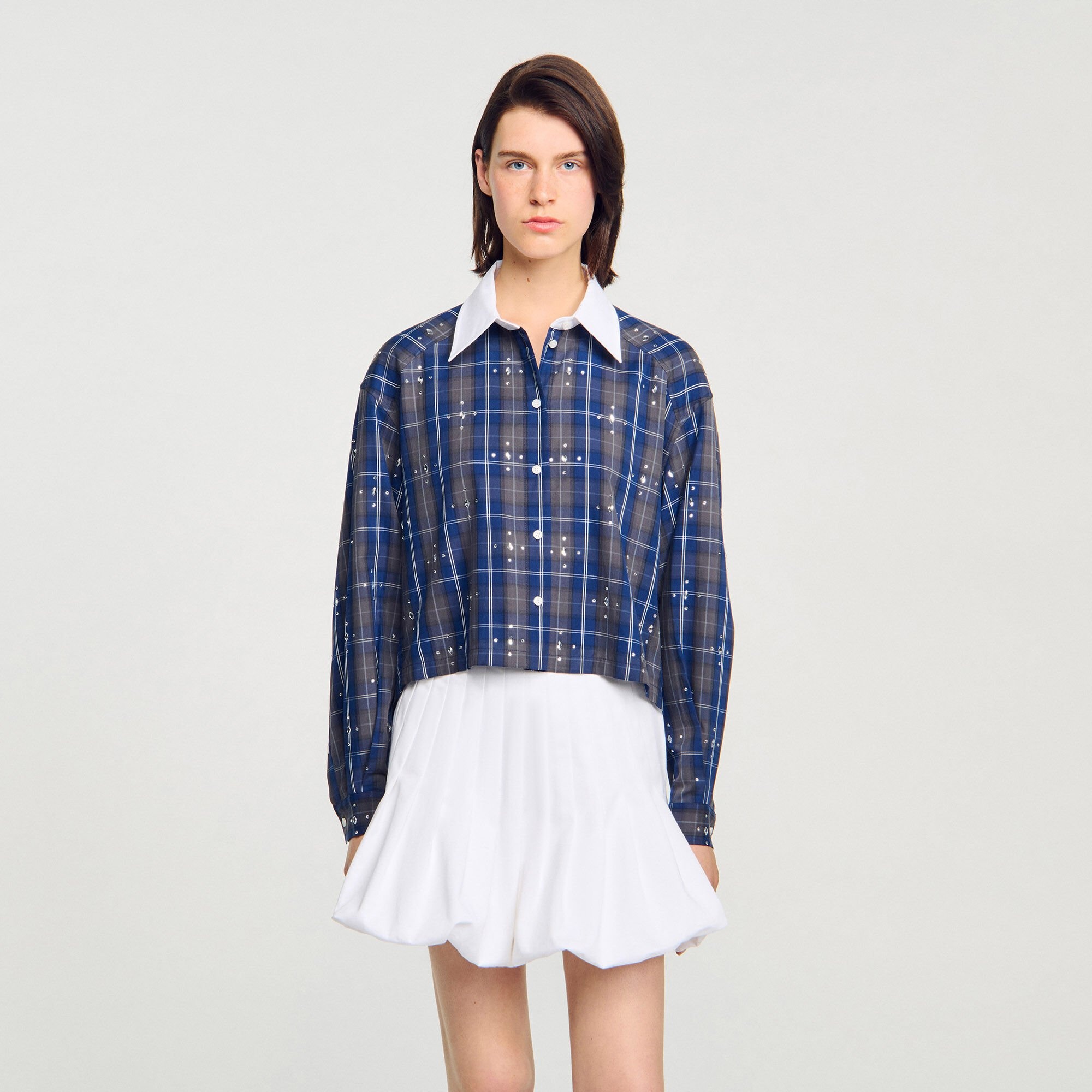RHINESTONE CHECK SHIRT - 4