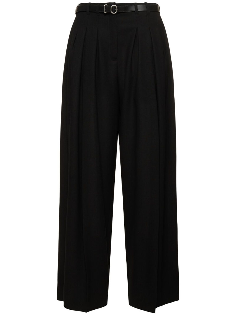 Pleated belted wool wide pants - 1