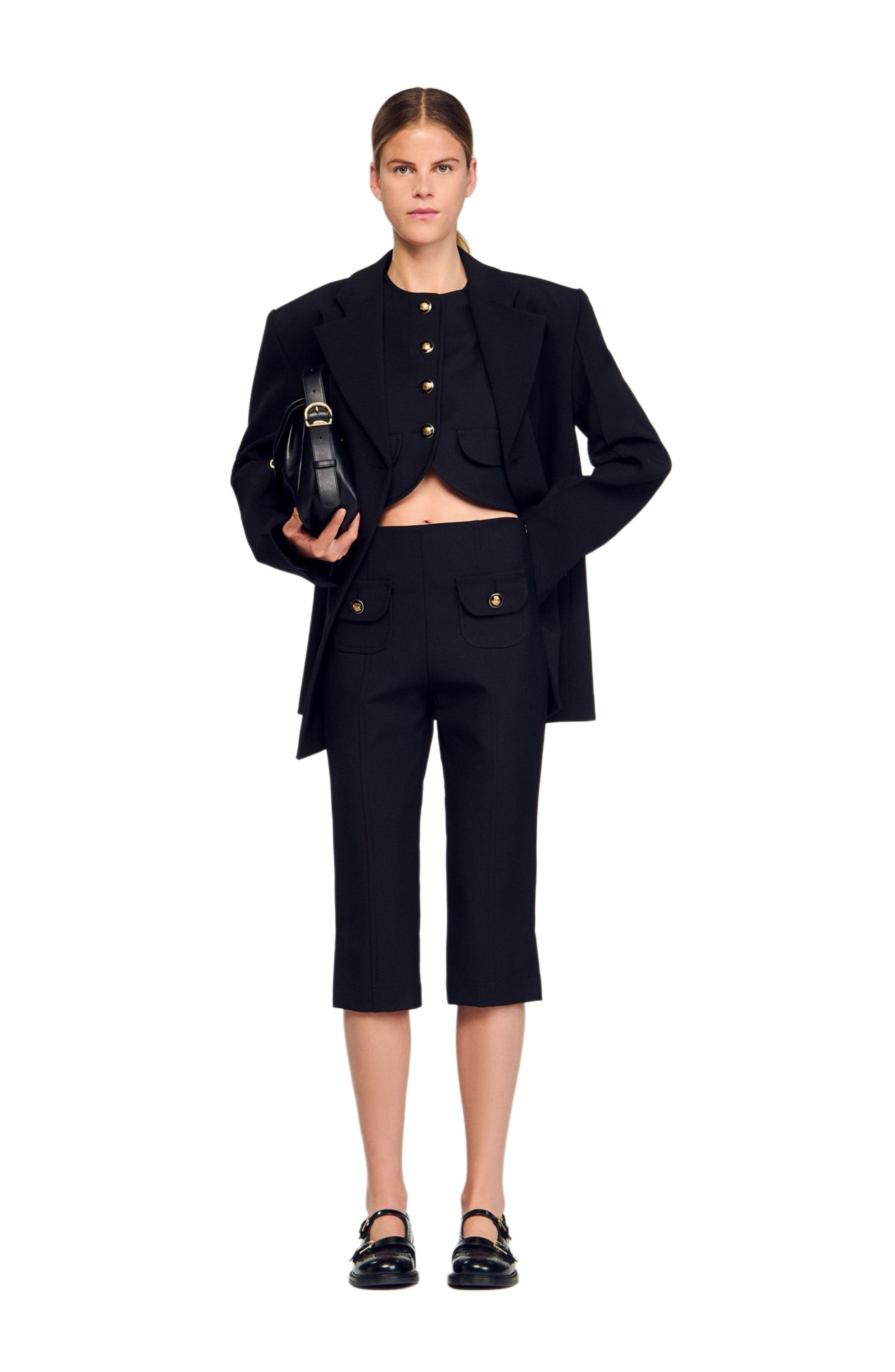 SANDRO Decorative buttoned crop top in Black at Nordstrom - 7